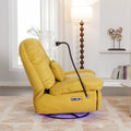 270 Degree Swivel Power Recliner With Voice Control, Bluetooth Music Player,Usb Ports, Atmosphere Lamp, Hidden Arm Storage And Mobile Phone Holder For Living Room, Bedroom, Apartment, Yellow Yellow Foam Linen