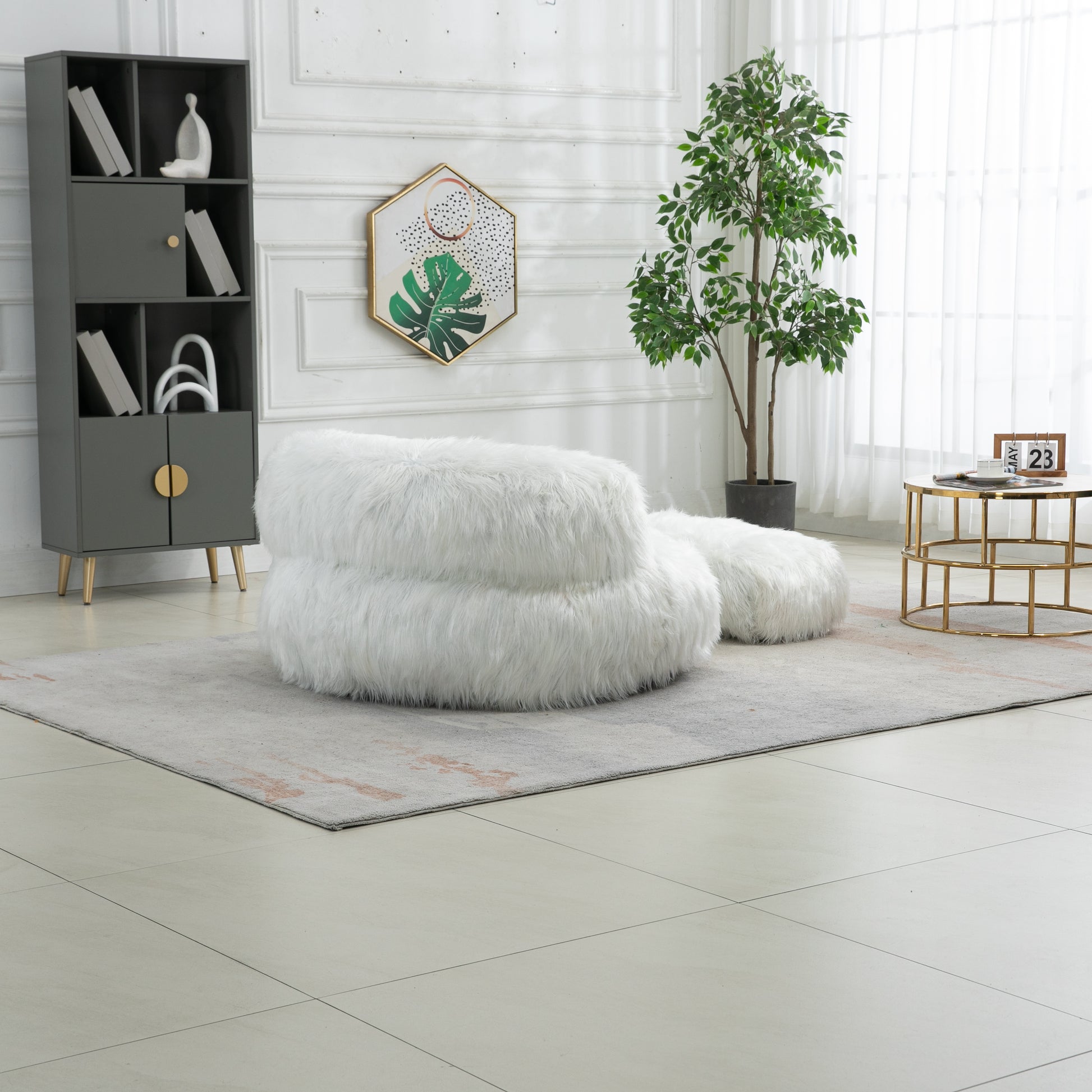 Coolmore Bean Bag Chair, Floor Sofa With Handle,Accent Sofa Chair With Ottoman For Gaming Reading Relaxing White White Foam Plush