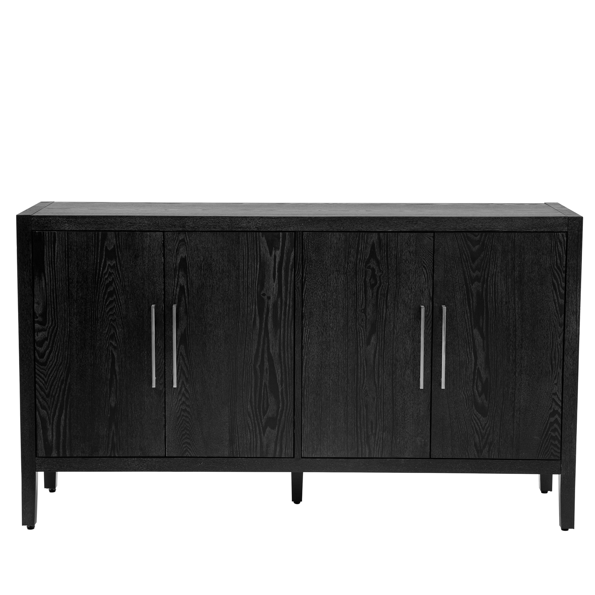 Storage Cabinet Sideboard Wooden Cabinet With 4 Metal Handles ,4 Shelves And 4 Doors For Hallway, Entryway, Living Room Black Mdf