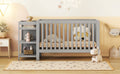 Convertible Crib Full Size Bed With Changing Table, Gray Gray Solid Wood