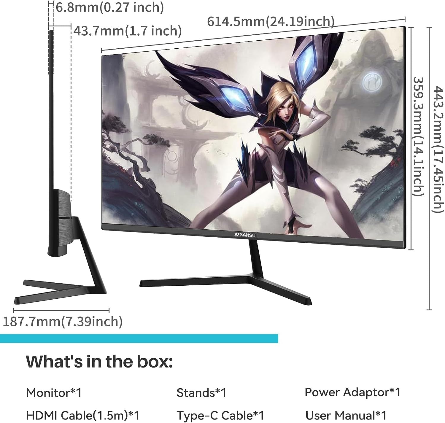 Sansui Computer Monitors 27 Inch 100Hz Ips Usb Type C Fhd 1080P Hdr10 Built In Speakers Hdmi Dp Game Rts Fps Tilt Adjustable For Working And Gaming Es 27X3 Type C Cable & Hdmi Cable Included Black Pvc