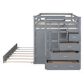 Full Over Full Bunk Bed With Twin Size Trundle And Staircase, Gray Gray Solid Wood