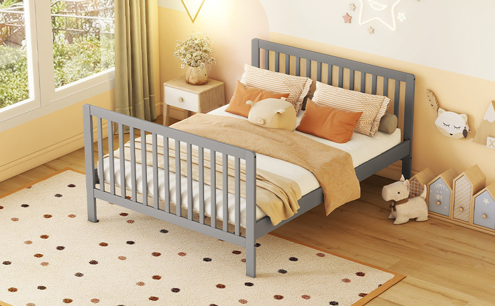 Convertible Crib Full Size Bed With Changing Table, Gray Gray Solid Wood