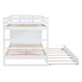 Full Over Full Bunk Bed With Twin Size Trundle And Staircase, White White Solid Wood