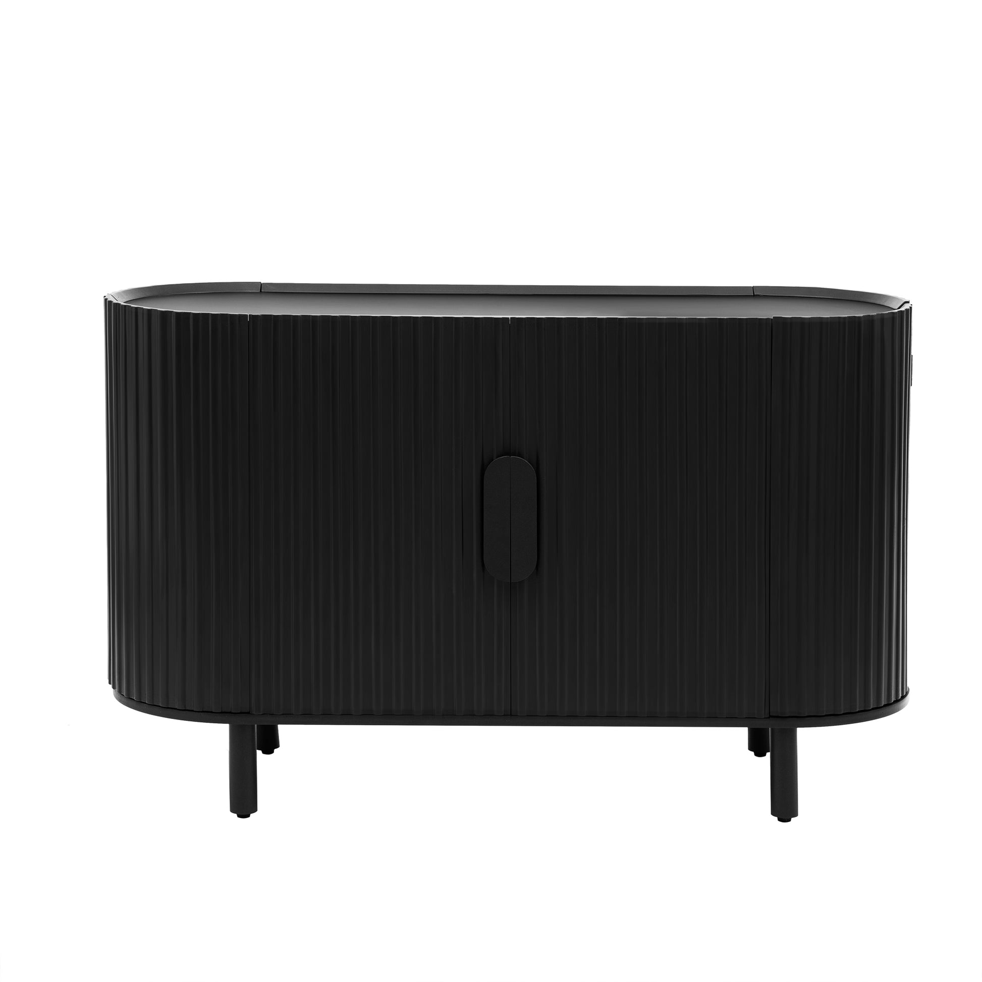 Curved Design Light Luxury Sideboard With Adjustable Shelves,Suitable For Living Room,Study And Entrance Black Mdf