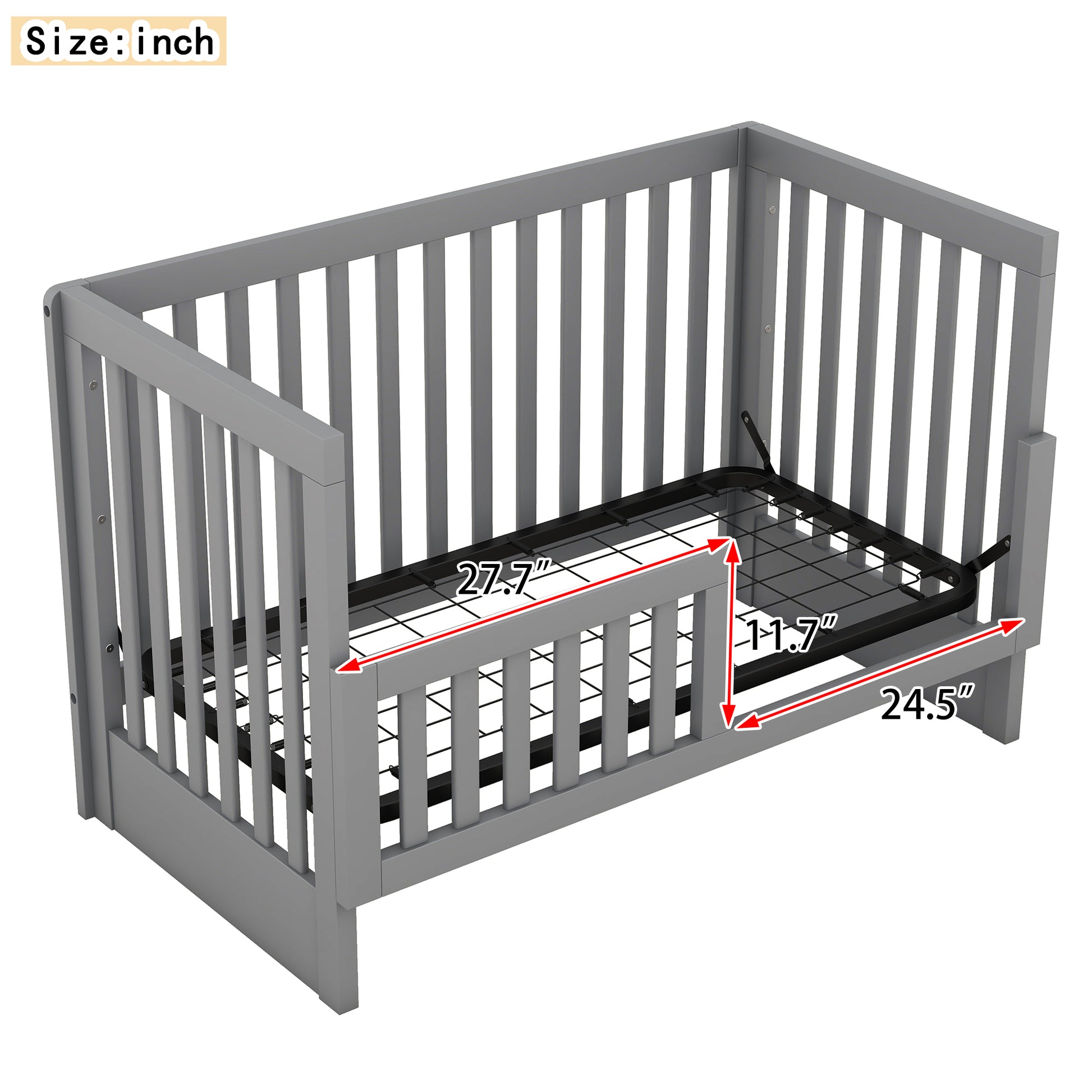 Convertible Crib Full Size Bed With Changing Table, Gray Gray Solid Wood