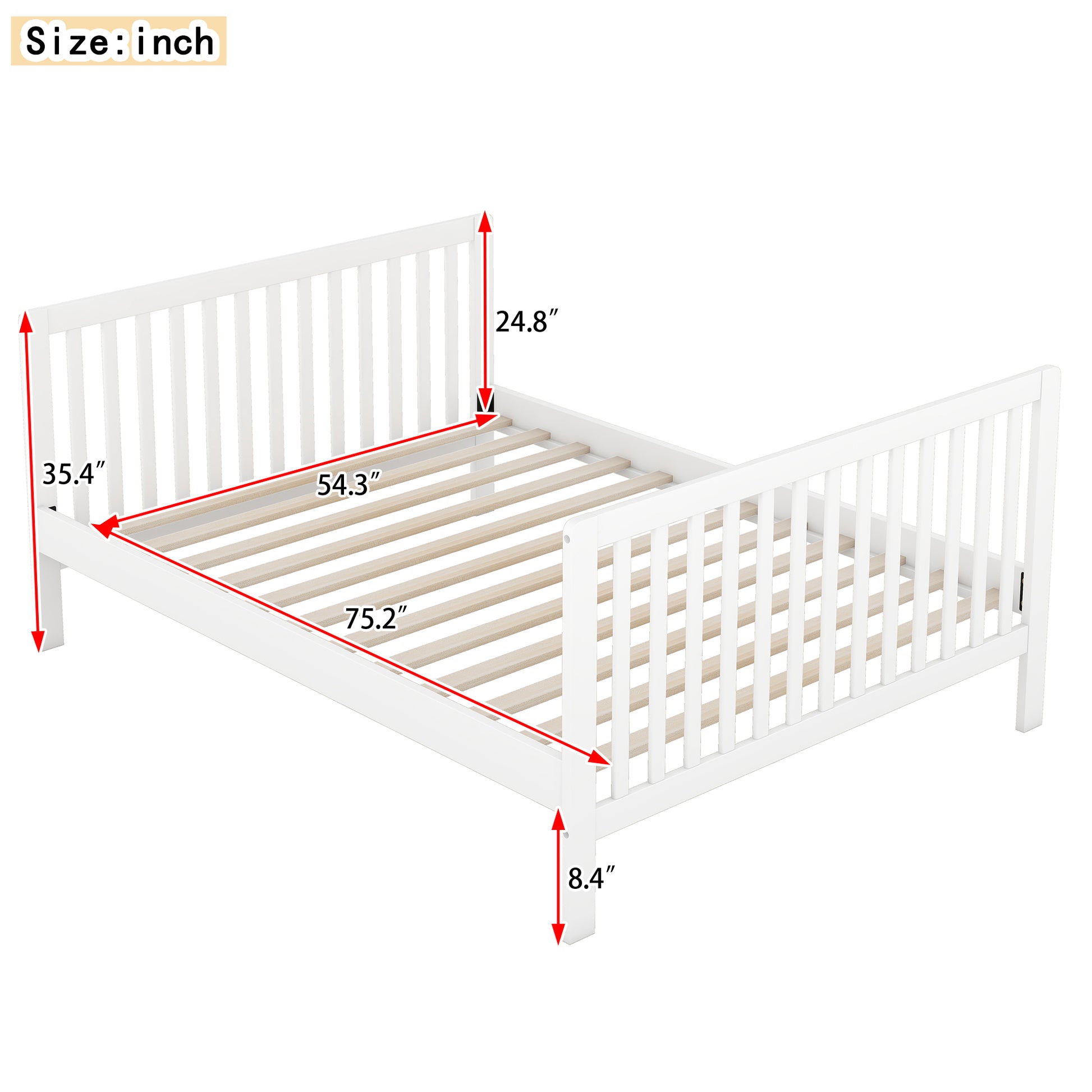 Convertible Crib Full Size Bed With Changing Table, White White Solid Wood