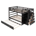 Full Over Full Bunk Bed With Twin Size Trundle And Staircase, Espresso Espresso Solid Wood