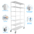 7 Tier Standing Shelf Units, 2800 Lbs Nsf Height Adjustable Metal Garage Storage Shelves With Wheels, Heavy Duty Storage Rack Metal Shelves Black 7T 2800Lbs White White Iron Plastic