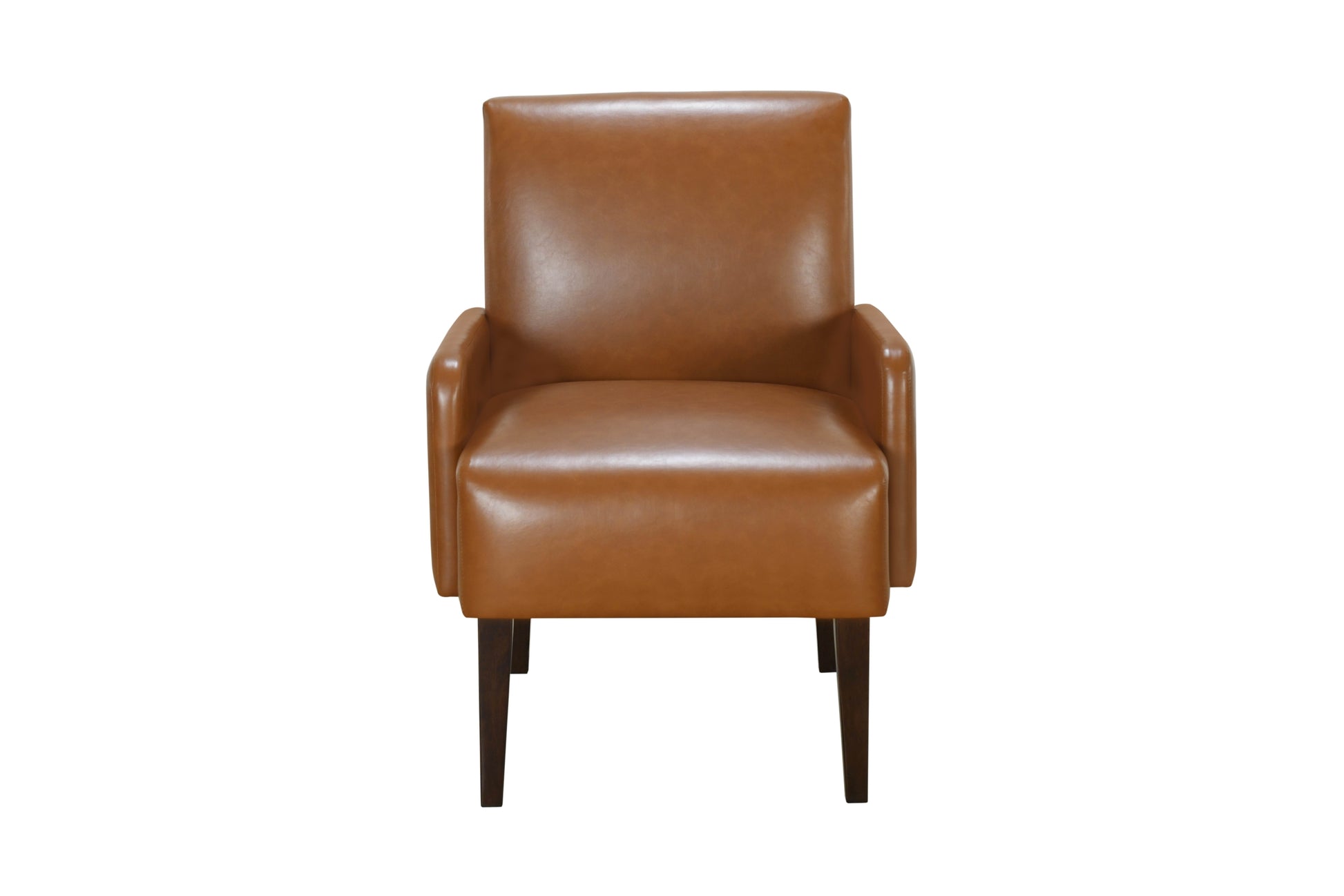 Luxurious Living Room Furniture Accent Chair With Arm, Brown Leather Like Upholstery Chair Wooden Legs Brown Luxury Wood