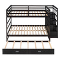 Full Over Full Bunk Bed With Twin Size Trundle And Staircase, Espresso Espresso Solid Wood