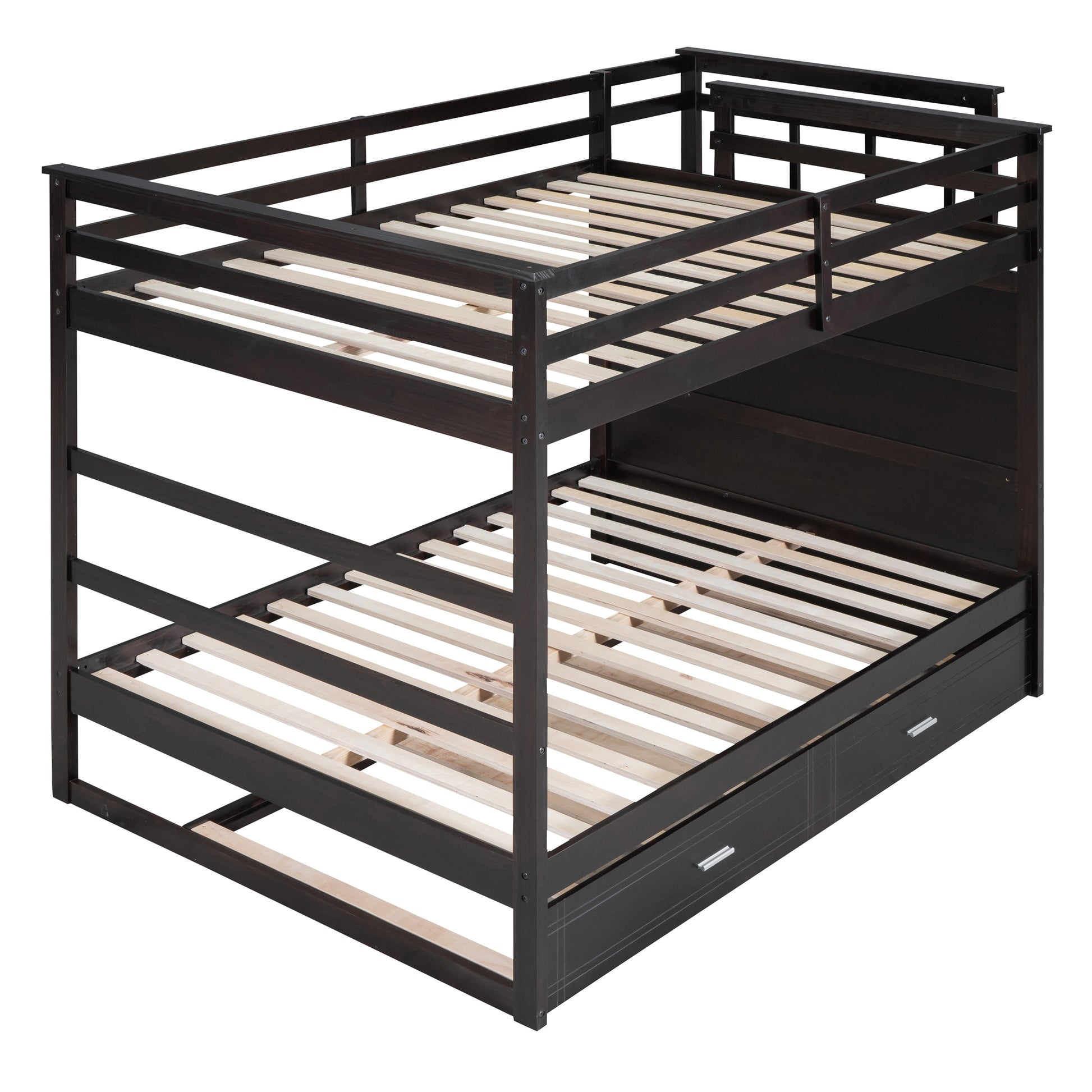 Full Over Full Bunk Bed With Twin Size Trundle And Staircase, Espresso Espresso Solid Wood