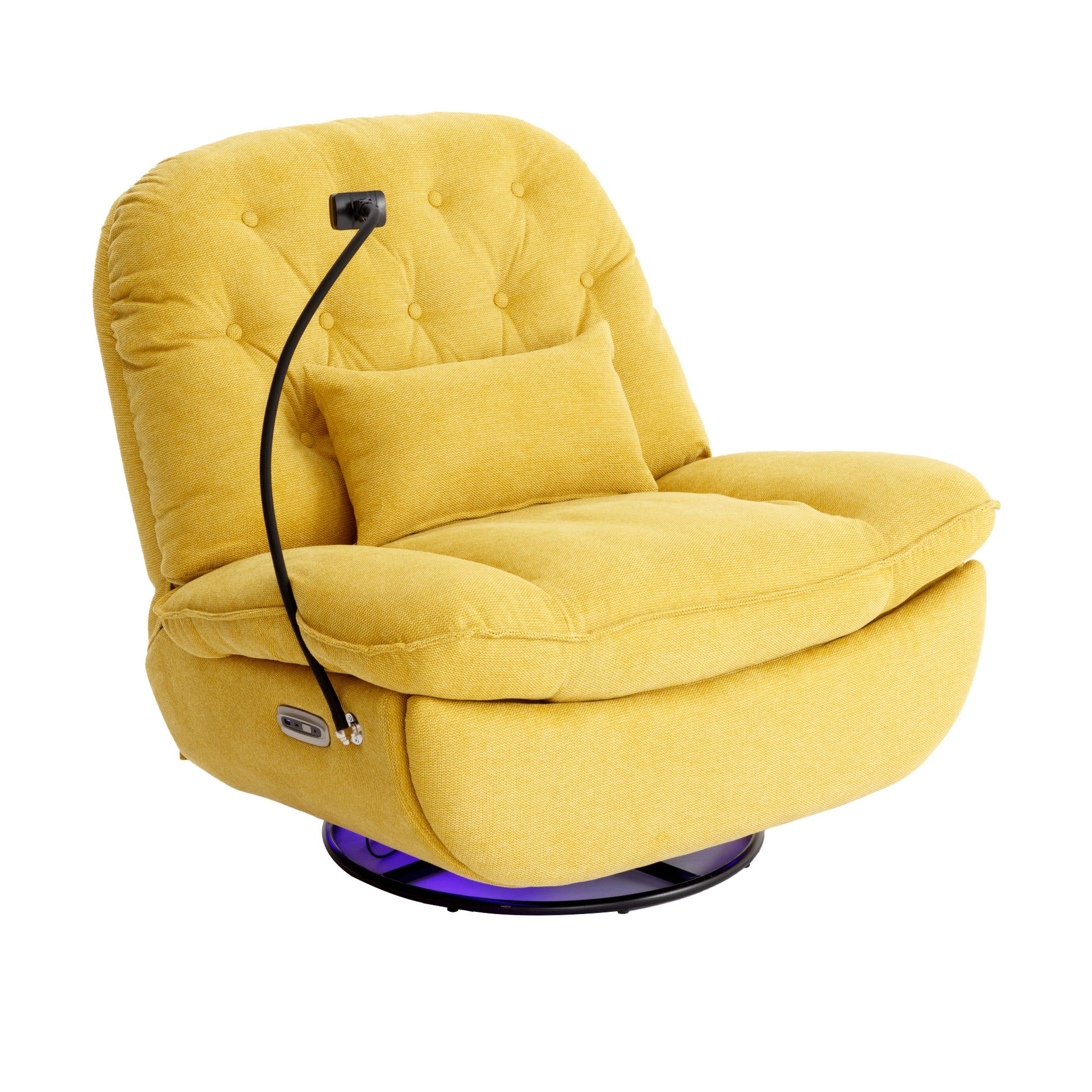 270 Degree Swivel Power Recliner With Voice Control, Bluetooth Music Player,Usb Ports, Atmosphere Lamp, Hidden Arm Storage And Mobile Phone Holder For Living Room, Bedroom, Apartment, Yellow Yellow Foam Linen