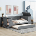 Twin Size Daybed With Storage Arms, Trundle And Charging Station, Gray Box Spring Not Required Twin Grey Wood Daybeds Solid Wood Mdf