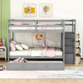 Full Over Full Bunk Bed With Twin Size Trundle And Staircase, Gray Gray Solid Wood