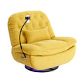 270 Degree Swivel Power Recliner With Voice Control, Bluetooth Music Player,Usb Ports, Atmosphere Lamp, Hidden Arm Storage And Mobile Phone Holder For Living Room, Bedroom, Apartment, Yellow Yellow Foam Linen