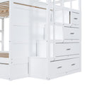 Full Over Full Bunk Bed With Twin Size Trundle And Staircase, White White Solid Wood