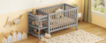 Convertible Crib Full Size Bed With Changing Table, Gray Gray Solid Wood