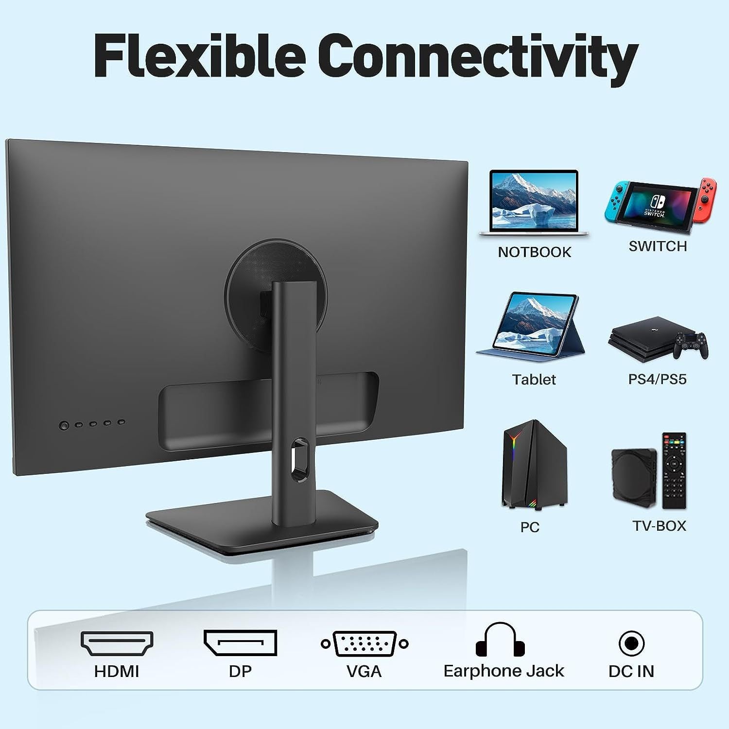 Sansui Monitor 24 Inch Ips Fhd 1080P 75Hz Hdr10 Computer Monitor With Hdmi,Vga,Dp Ports Frameless Eye Care Ergonomic Tilt Speakers Built In Es 24X5A Hdmi Cable Included Black Pvc