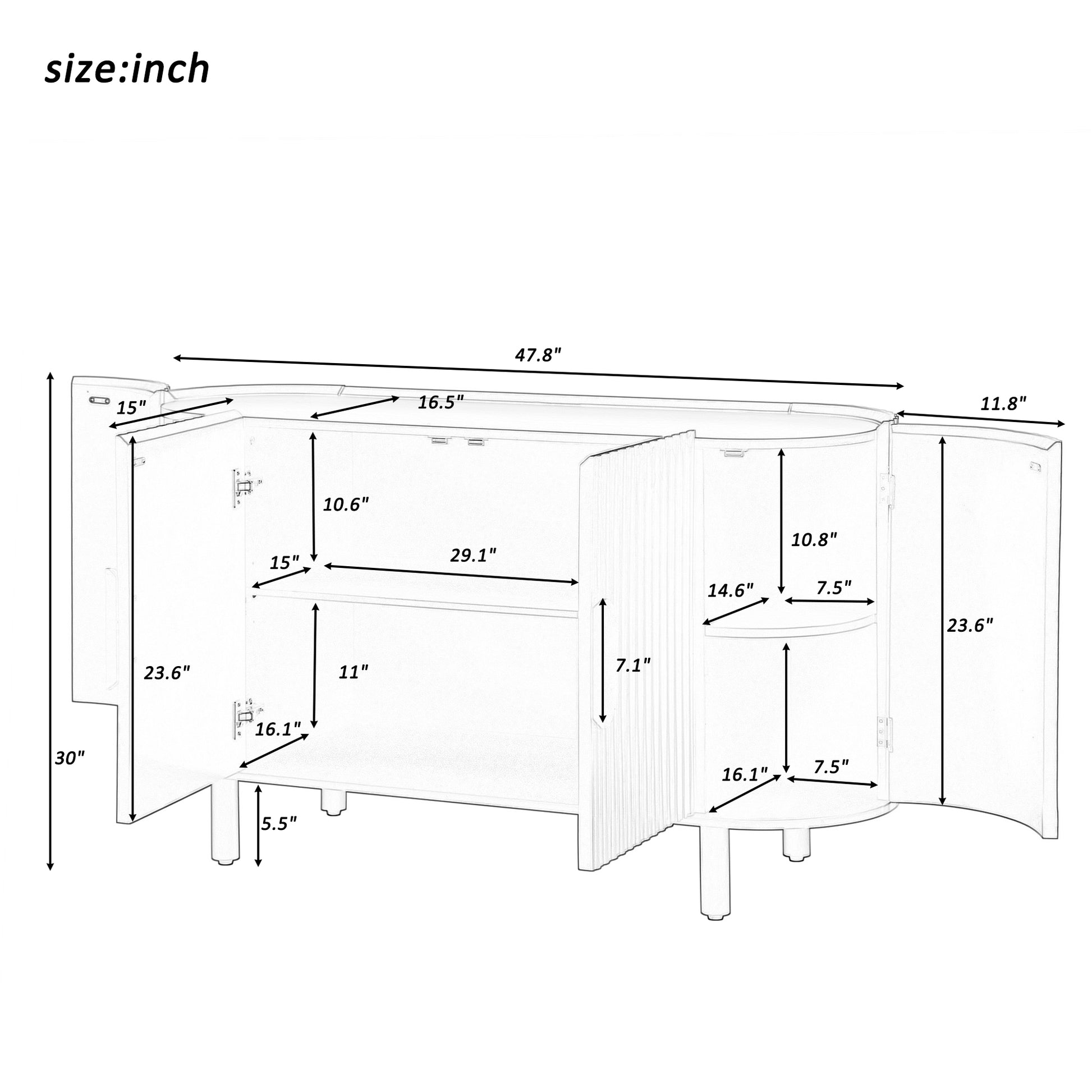 Curved Design Light Luxury Sideboard With Adjustable Shelves,Suitable For Living Room,Study And Entrance Black Mdf