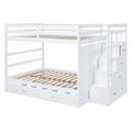 Full Over Full Bunk Bed With Twin Size Trundle And Staircase, White White Solid Wood