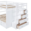 Full Over Full Bunk Bed With Twin Size Trundle And Staircase, White White Solid Wood