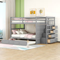 Full Over Full Bunk Bed With Twin Size Trundle And Staircase, Gray Gray Solid Wood