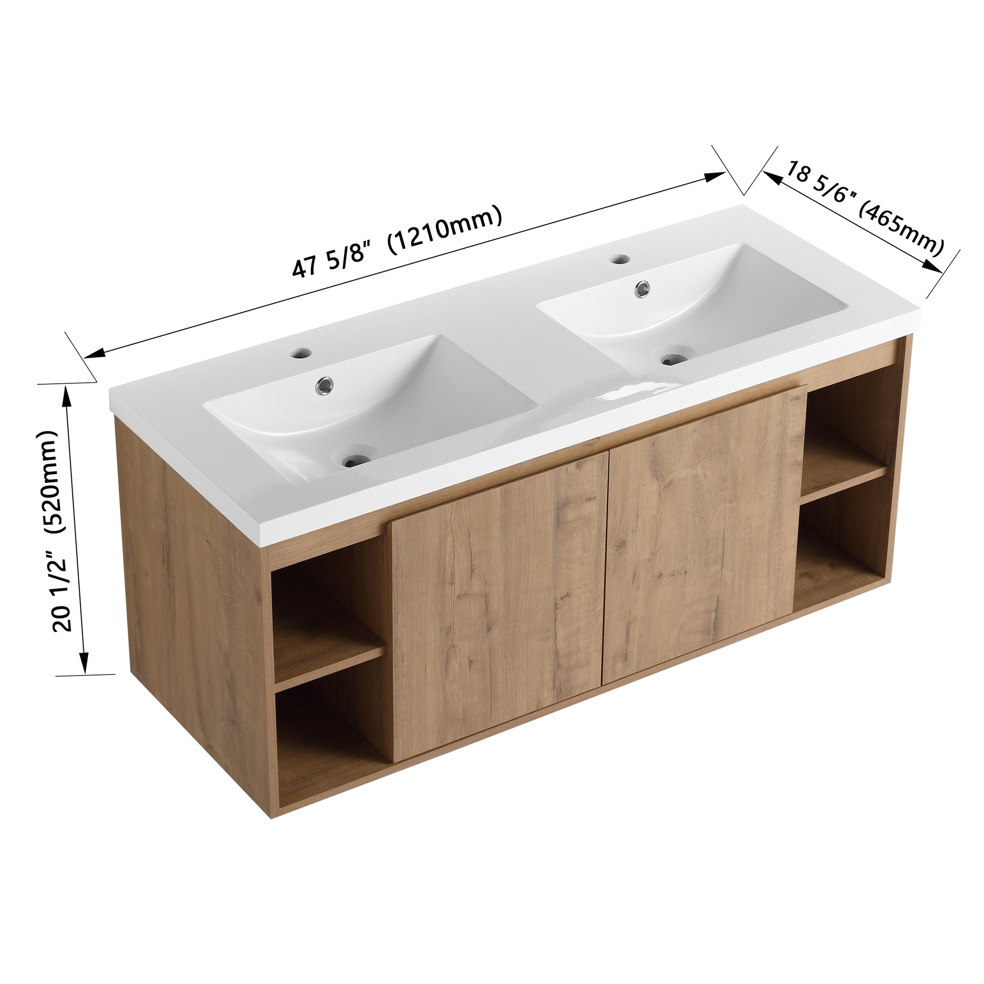 48" Wall Mounted Bathroom Vanity With Double Sink, Soft Closing Door Hinge Kd Package Bvb07348Imox Grb4840D Imitative Oak 2 Bathroom Wall Mounted Modern Plywood