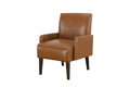 Luxurious Living Room Furniture Accent Chair With Arm, Brown Leather Like Upholstery Chair Wooden Legs Brown Luxury Wood