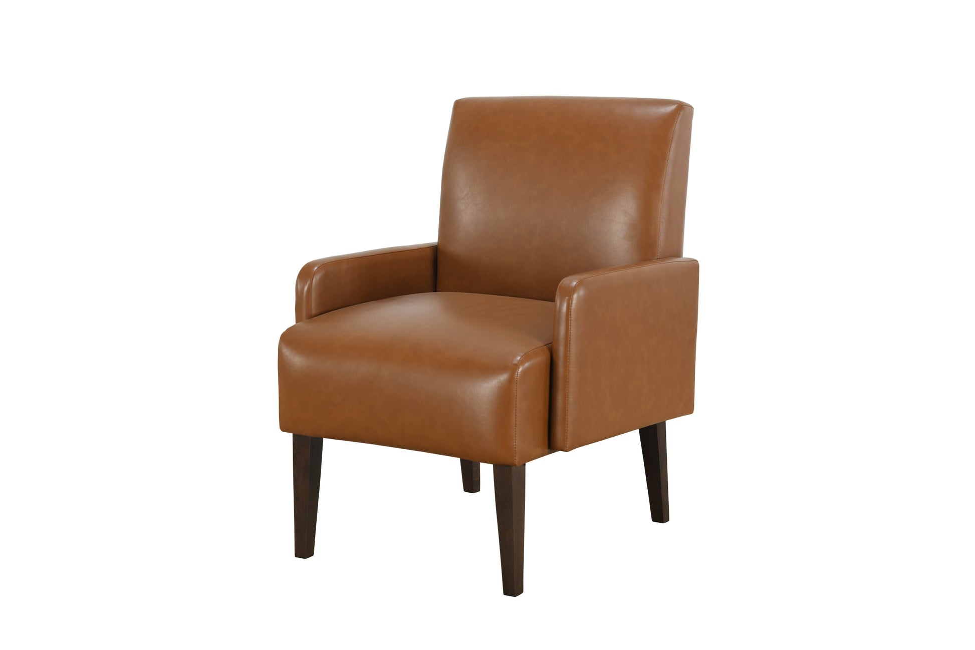 Luxurious Living Room Furniture Accent Chair With Arm, Brown Leather Like Upholstery Chair Wooden Legs Brown Luxury Wood