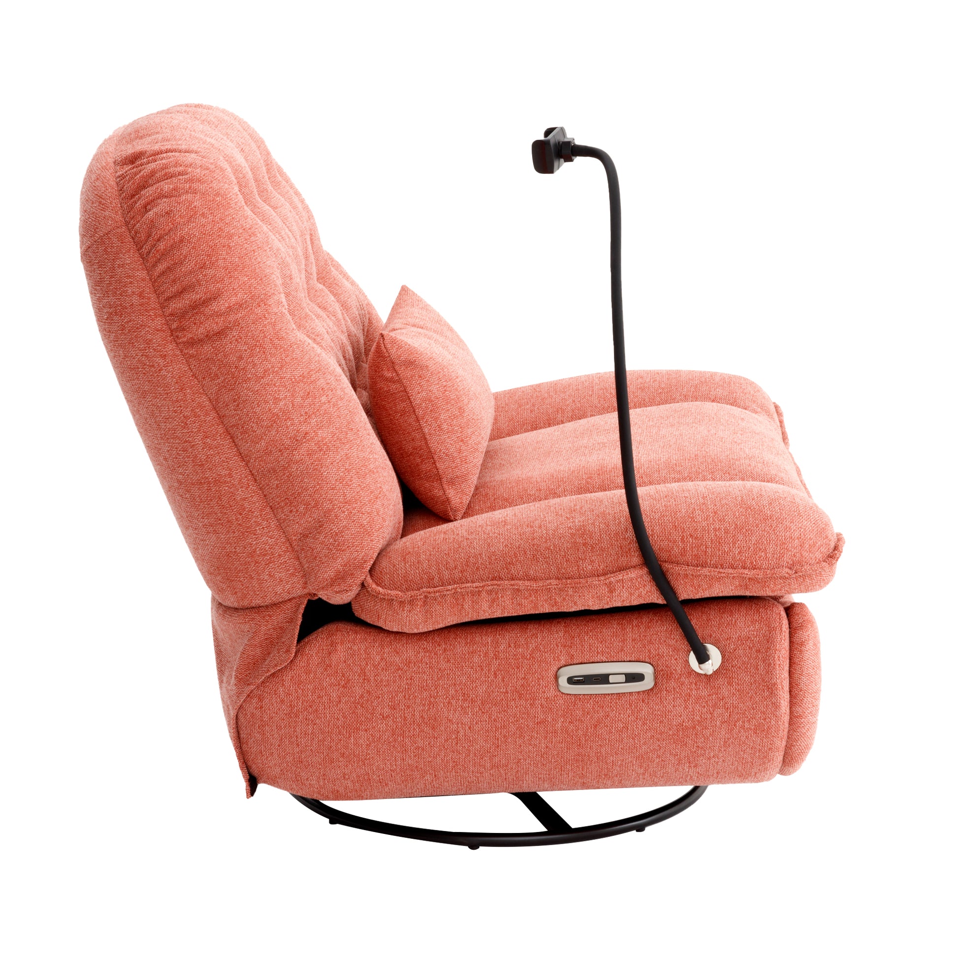 270 Degree Swivel Power Recliner With Voice Control, Bluetooth Music Player,Usb Ports, Atmosphere Lamp, Hidden Arm Storage And Mobile Phone Holder For Living Room, Bedroom, Apartment, Red Red Foam Linen