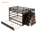 Full Over Full Bunk Bed With Twin Size Trundle And Staircase, Espresso Espresso Solid Wood