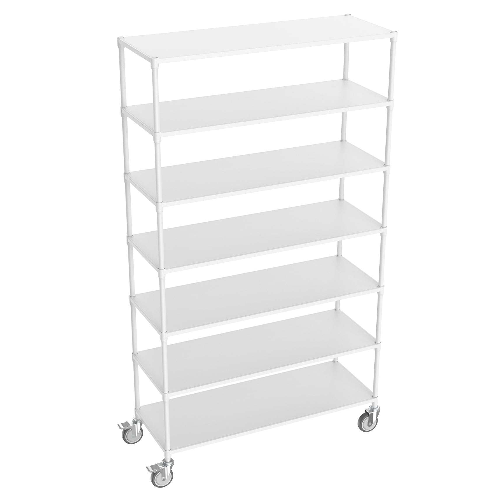 7 Tier Standing Shelf Units, 2800 Lbs Nsf Height Adjustable Metal Garage Storage Shelves With Wheels, Heavy Duty Storage Rack Metal Shelves Black 7T 2800Lbs White White Iron Plastic