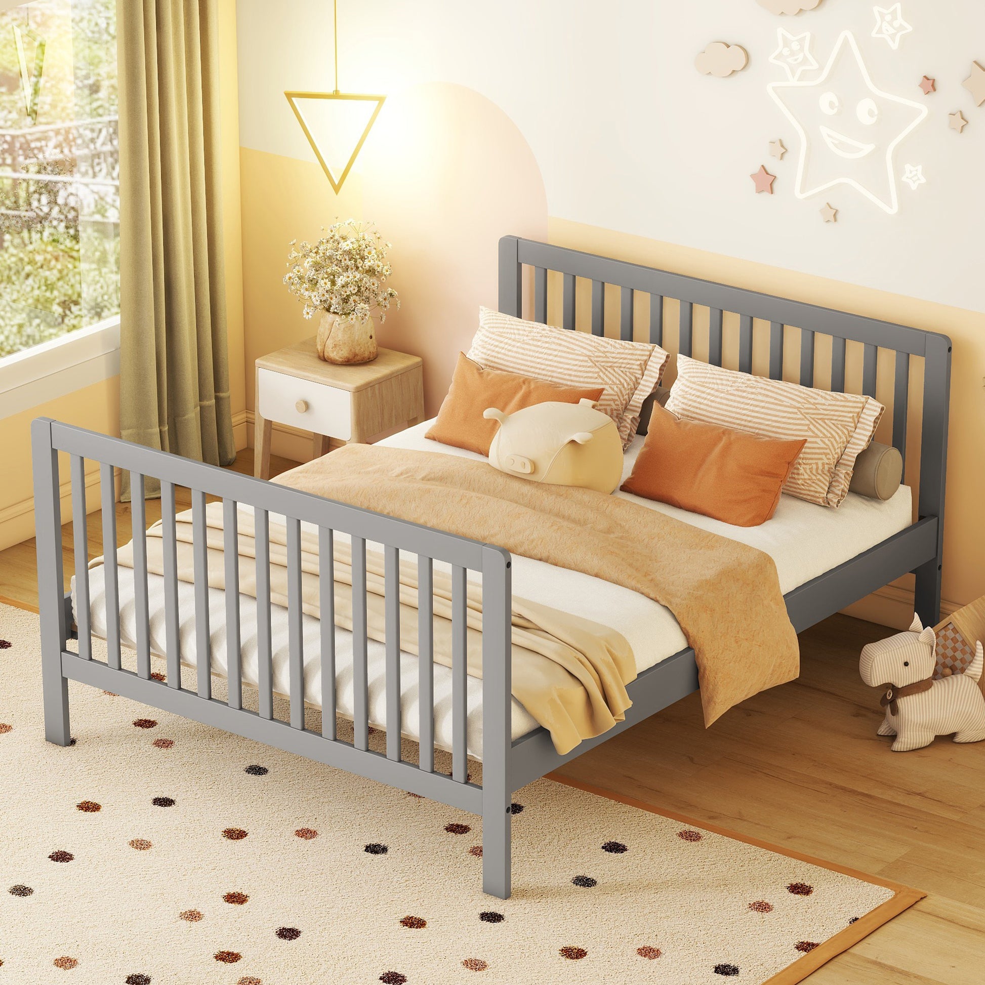 Convertible Crib Full Size Bed With Changing Table, Gray Gray Solid Wood