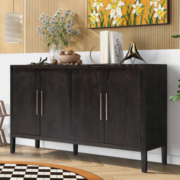 Storage Cabinet Sideboard Wooden Cabinet With 4 Metal Handles ,4 Shelves And 4 Doors For Hallway, Entryway, Living Room Walnut Mdf