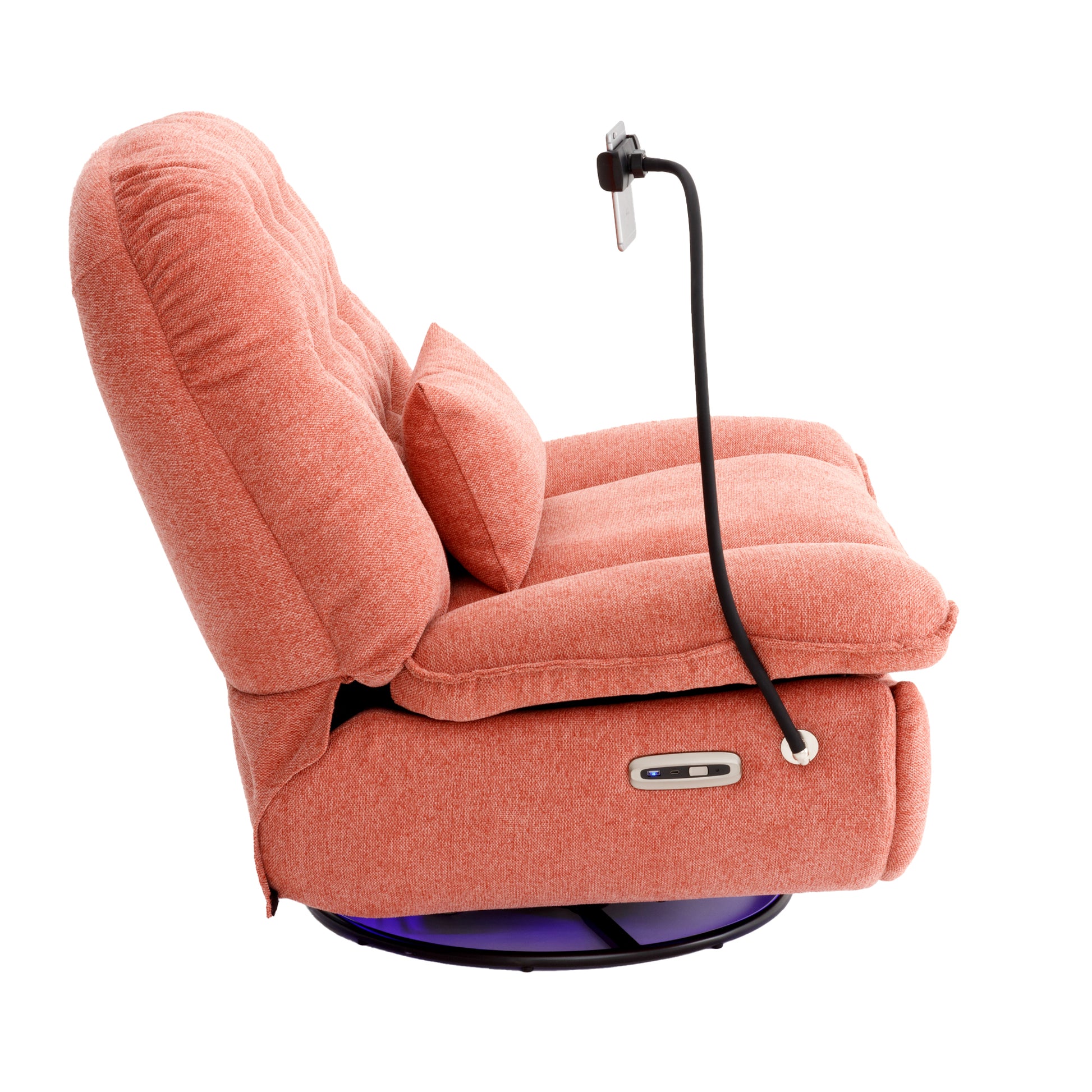 270 Degree Swivel Power Recliner With Voice Control, Bluetooth Music Player,Usb Ports, Atmosphere Lamp, Hidden Arm Storage And Mobile Phone Holder For Living Room, Bedroom, Apartment, Red Red Foam Linen