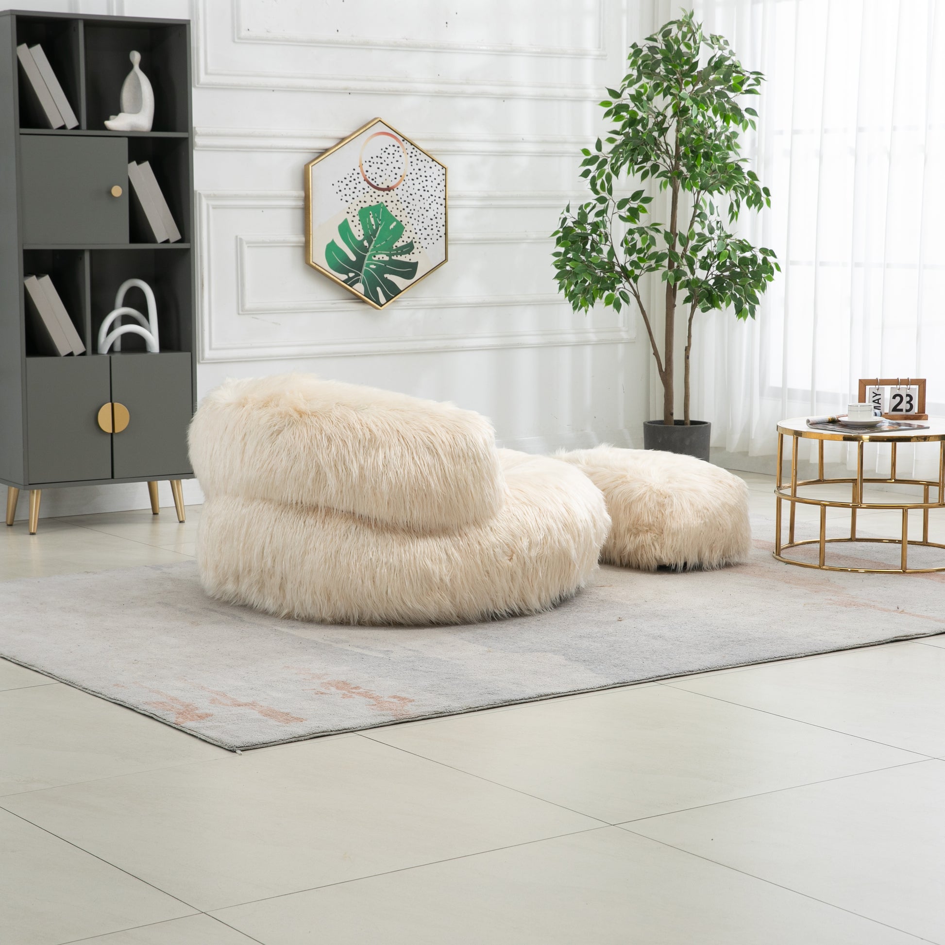 Coolmore Bean Bag Chair, Floor Sofa With Handle,Accent Sofa Chair With Ottoman For Gaming Reading Relaxing Beige Beige Foam Plush
