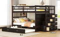 Full Over Full Bunk Bed With Twin Size Trundle And Staircase, Espresso Espresso Solid Wood