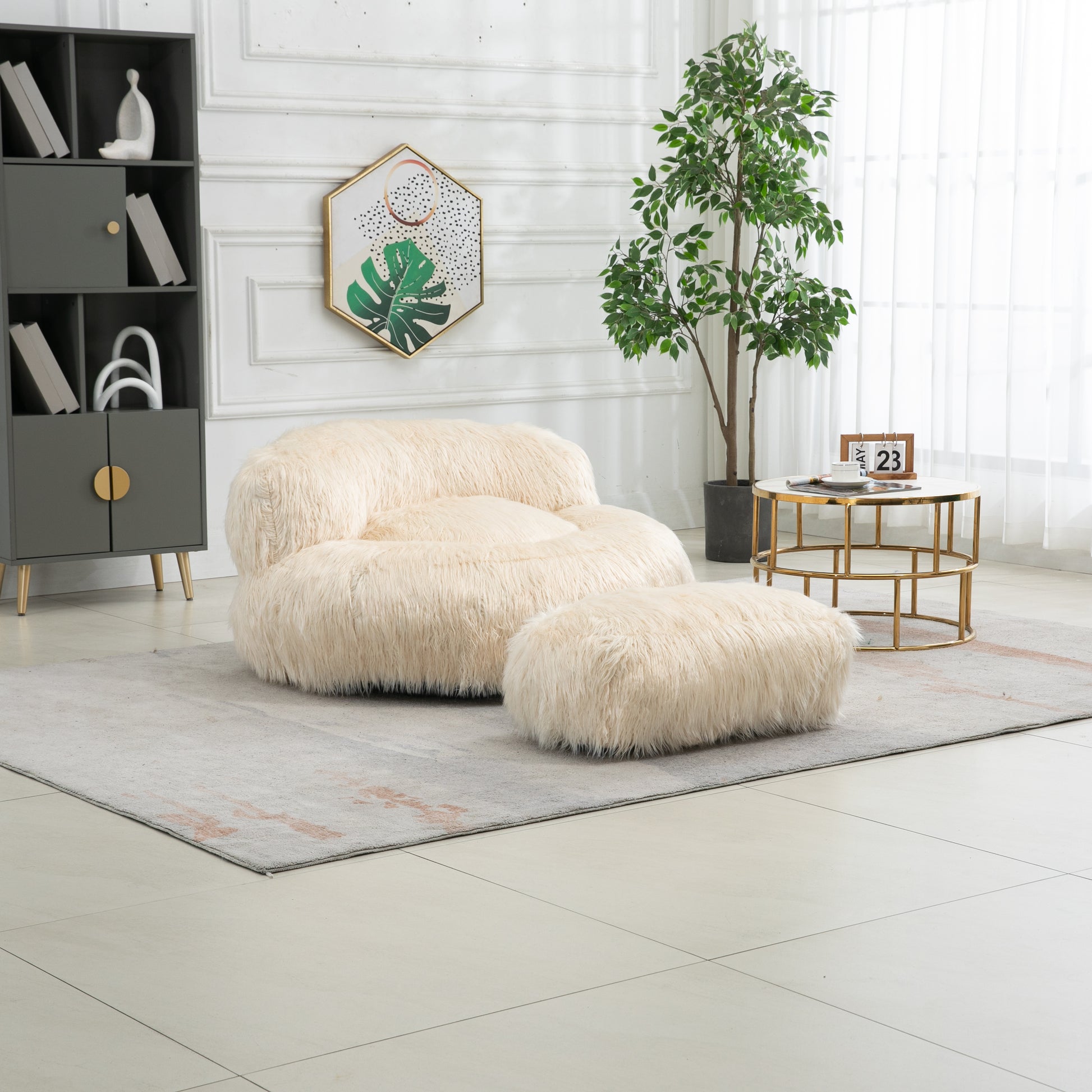 Coolmore Bean Bag Chair, Floor Sofa With Handle,Accent Sofa Chair With Ottoman For Gaming Reading Relaxing Beige Beige Foam Plush