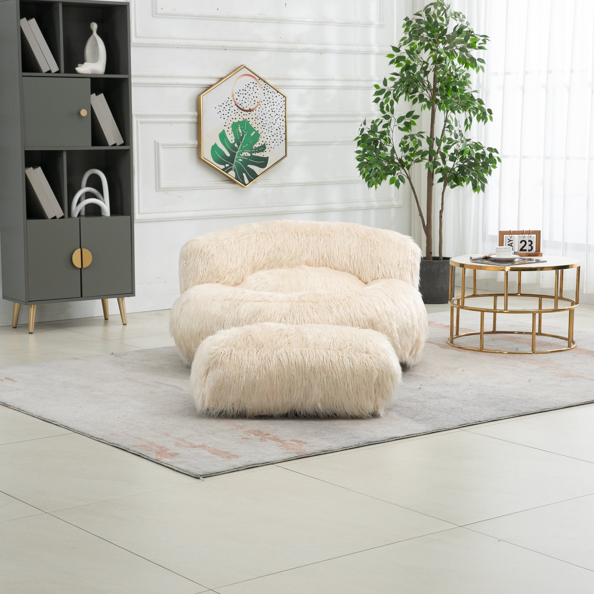 Coolmore Bean Bag Chair, Floor Sofa With Handle,Accent Sofa Chair With Ottoman For Gaming Reading Relaxing Beige Beige Foam Plush