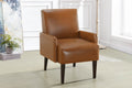 Luxurious Living Room Furniture Accent Chair With Arm, Brown Leather Like Upholstery Chair Wooden Legs Brown Luxury Wood