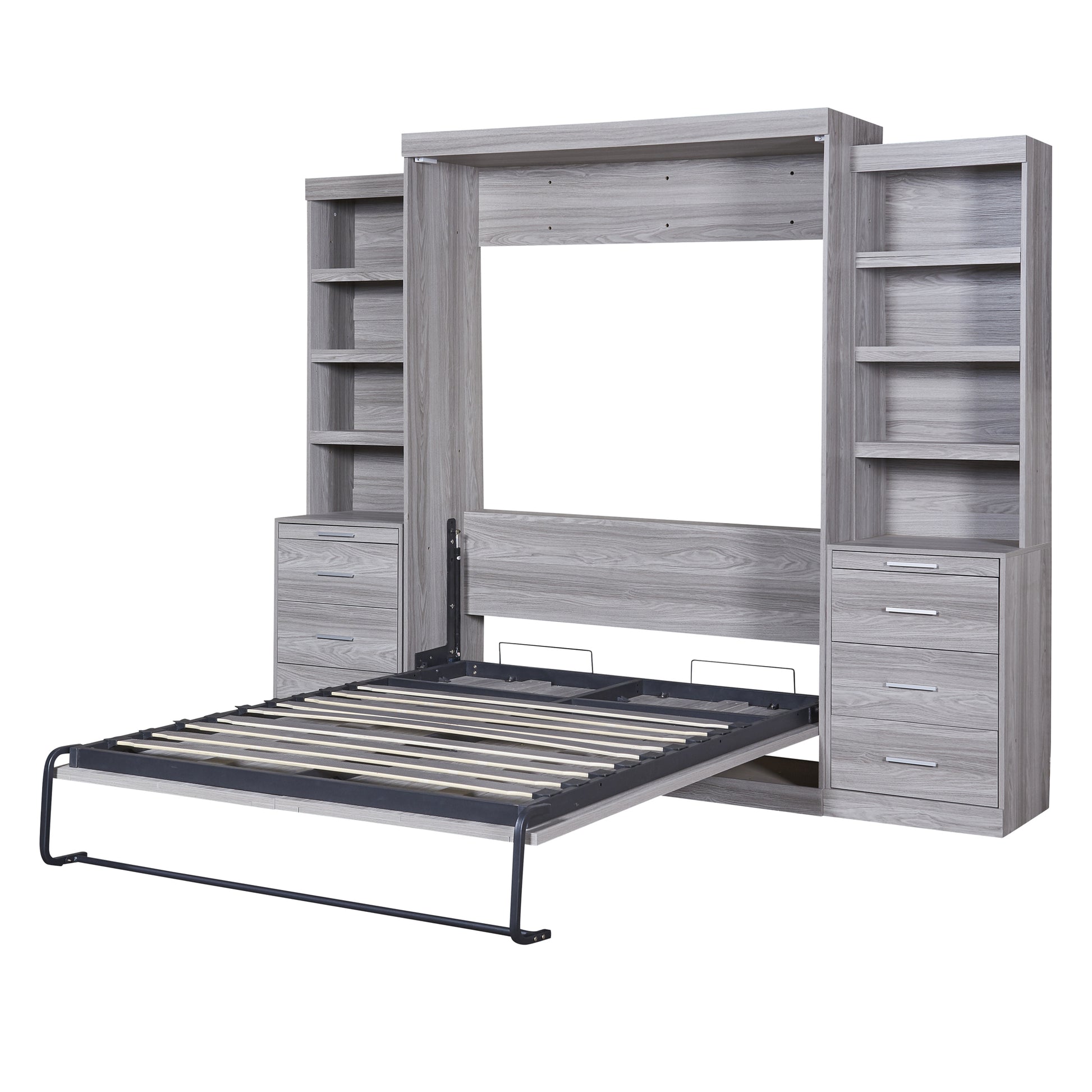 Full Size Murphy Bed With Storage Shelves And Drawers, Gray Box Spring Not Required Full Gray Murphy Solid Wood Mdf