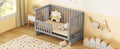 Convertible Crib Full Size Bed With Changing Table, Gray Gray Solid Wood