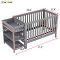 Convertible Crib Full Size Bed With Changing Table, Gray Gray Solid Wood