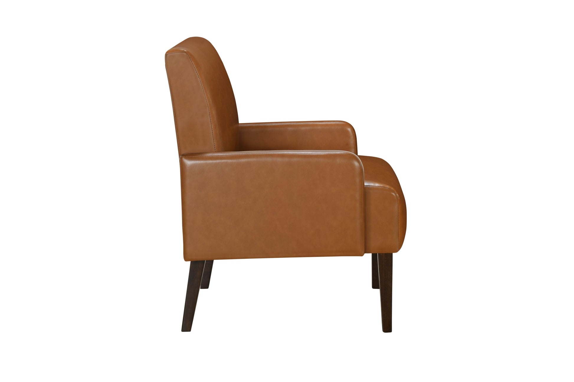 Luxurious Living Room Furniture Accent Chair With Arm, Brown Leather Like Upholstery Chair Wooden Legs Brown Luxury Wood