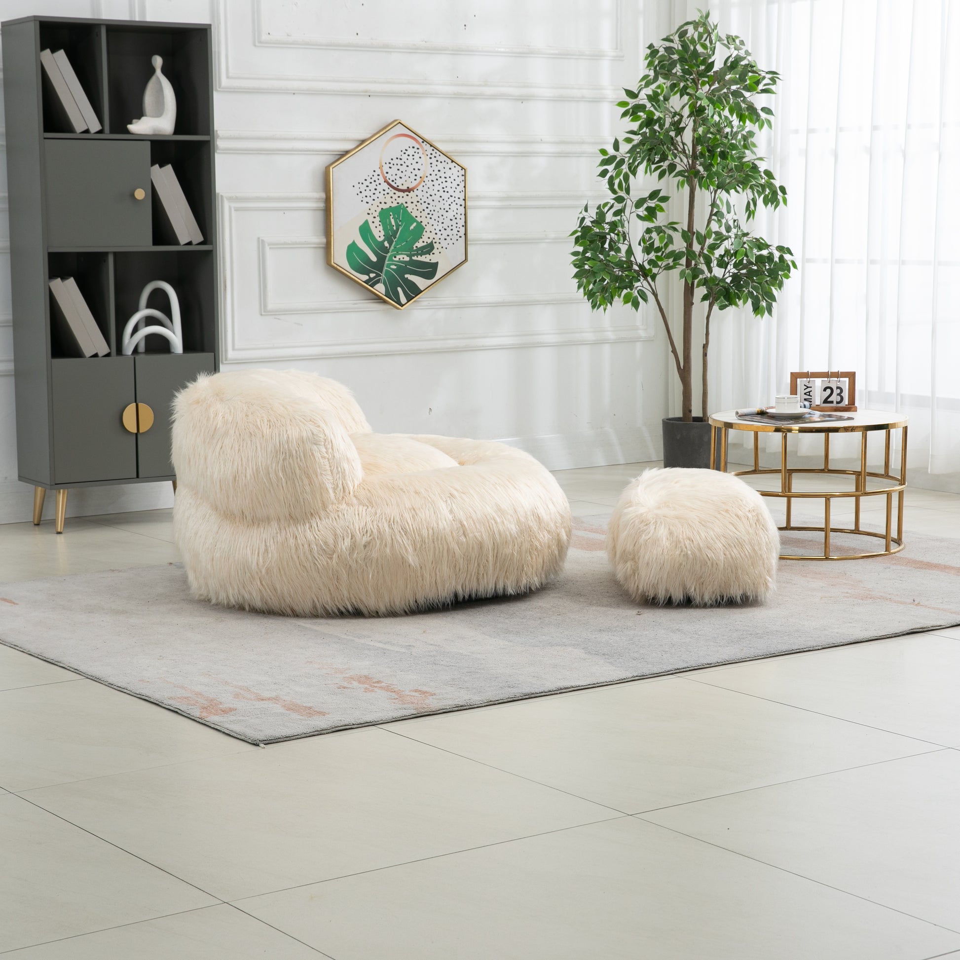 Coolmore Bean Bag Chair, Floor Sofa With Handle,Accent Sofa Chair With Ottoman For Gaming Reading Relaxing Beige Beige Foam Plush
