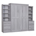 Full Size Murphy Bed With Storage Shelves And Drawers, Gray Box Spring Not Required Full Gray Murphy Solid Wood Mdf