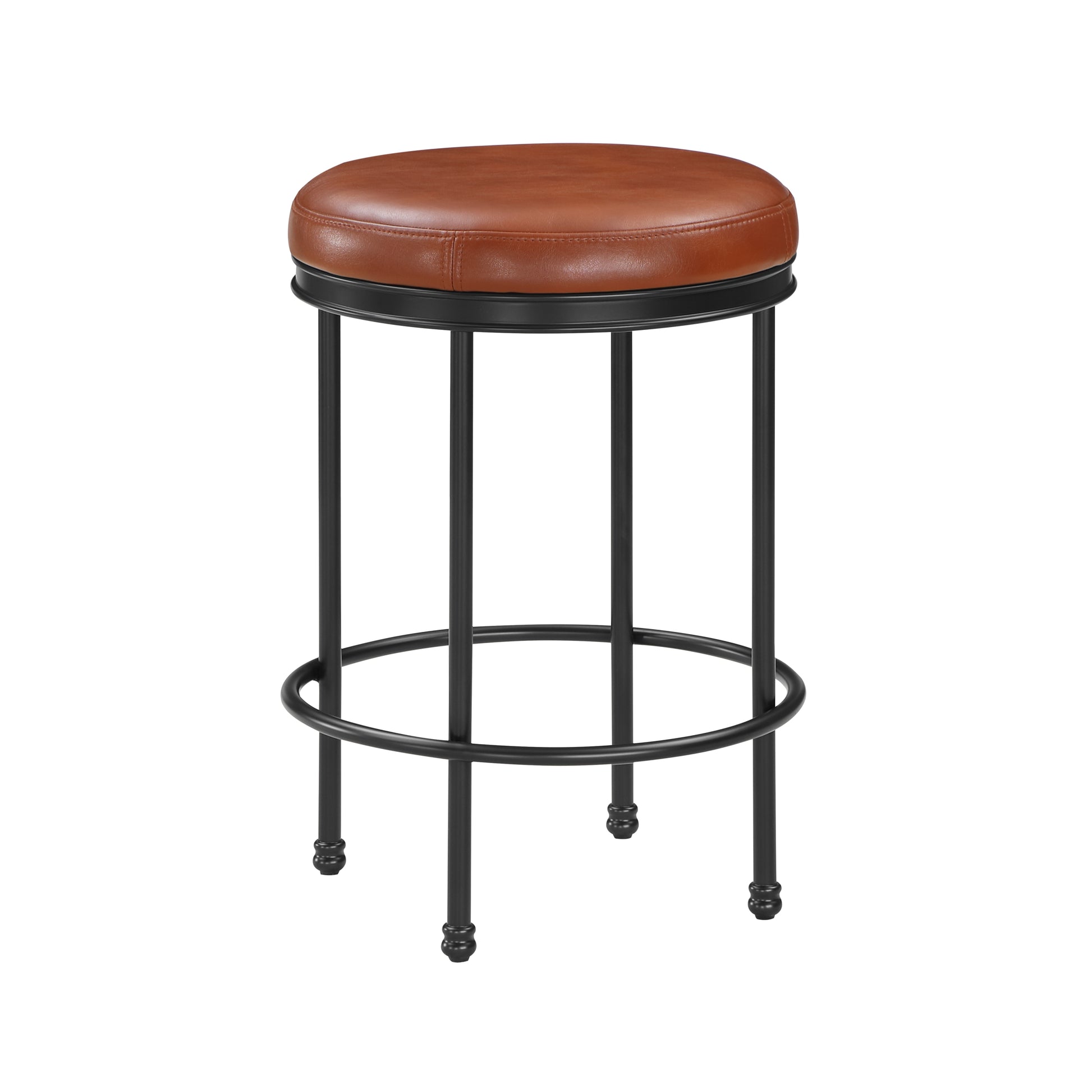 Michael Caramel Faux Leather And Metal Backless Counter Height Stool Caramel Foam Solid Wood