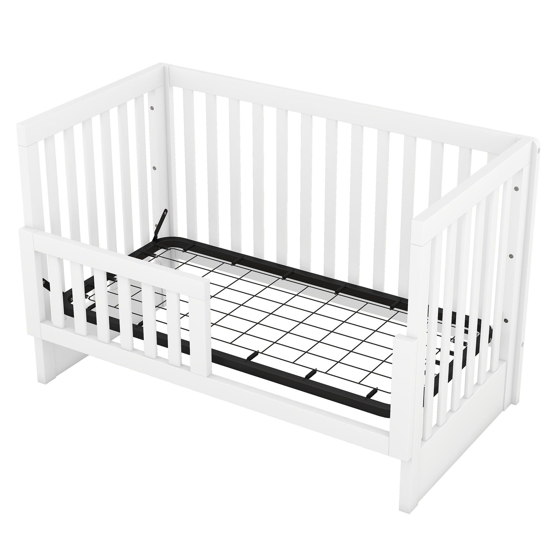 Convertible Crib Full Size Bed With Changing Table, White White Solid Wood