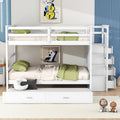 Full Over Full Bunk Bed With Twin Size Trundle And Staircase, White White Solid Wood